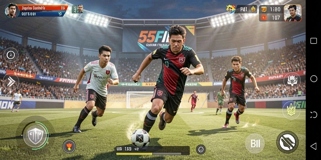 Tangkapan layar utama 55FIVE dengan gameplay olahraga yang intens.