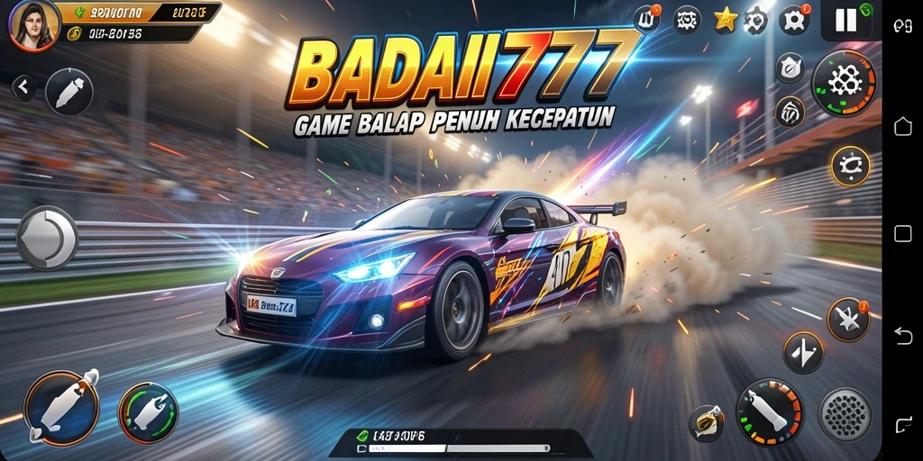 Tampilan gameplay BALAP seru di BADAI777 dengan mobil kencang.