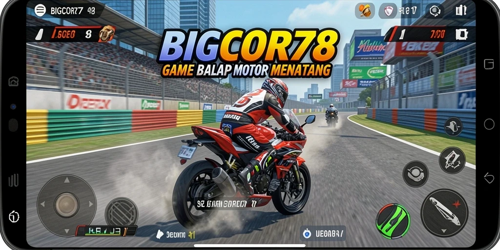 Gameplay seru dari BIGCOR78 dengan balapan motor menegangkan.