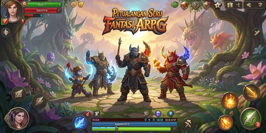 Tangkapan layar utama GUS77 menampilkan aksi seru dalam pertarungan ARPG.