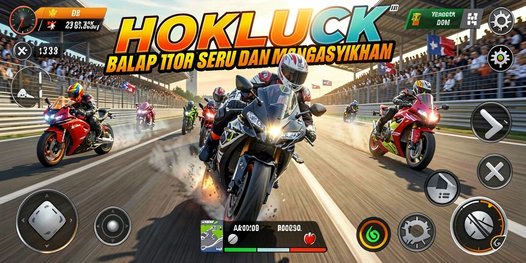Gameplay HOKILUCK yang seru dalam balapan motor.