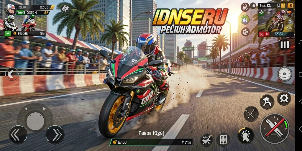Tampilan utama gameplay balapan motor yang seru dan mendebarkan.