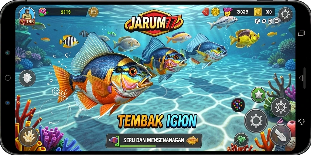 Screenshot menunjukkan aksi seru gameplay Tembak Ikan JARUM77.