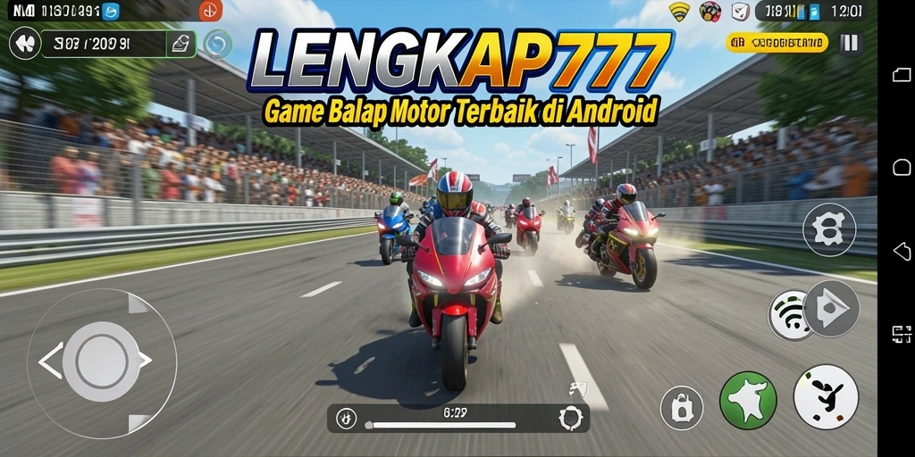 Gameplay LENGKAP777 menunjukkan kecepatan balap motor yang seru dan mendebarkan.