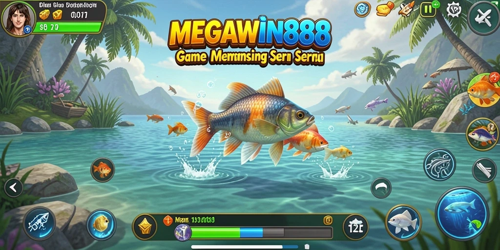 Tampilan gameplay MEGAWIN888 saat menangkap ikan di lautan.