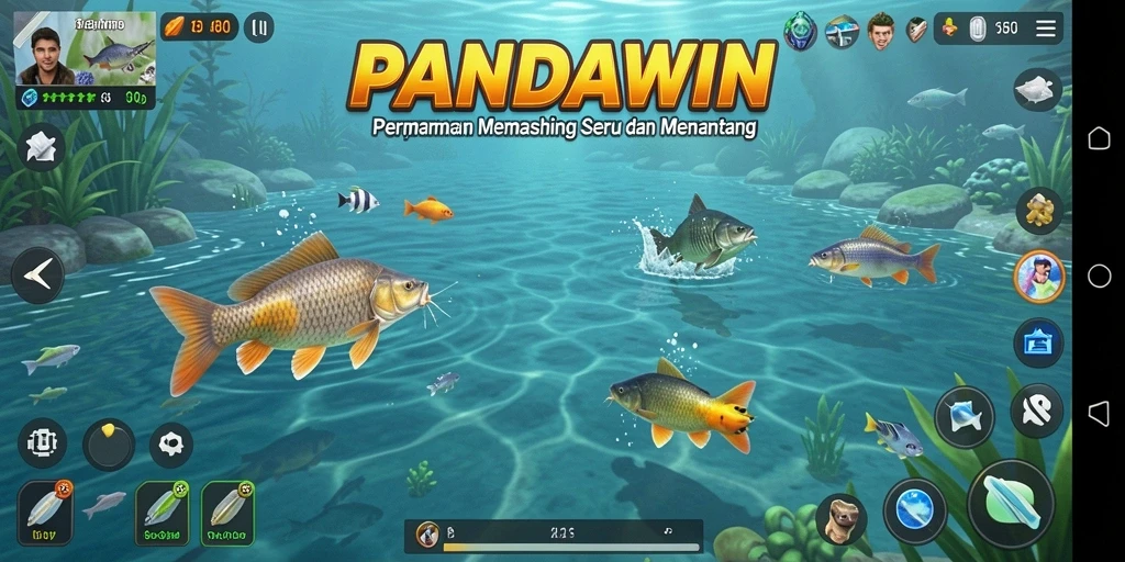 Screenshot gameplay PANDAWIN menampilkan aksi memancing yang seru dan mendebarkan.