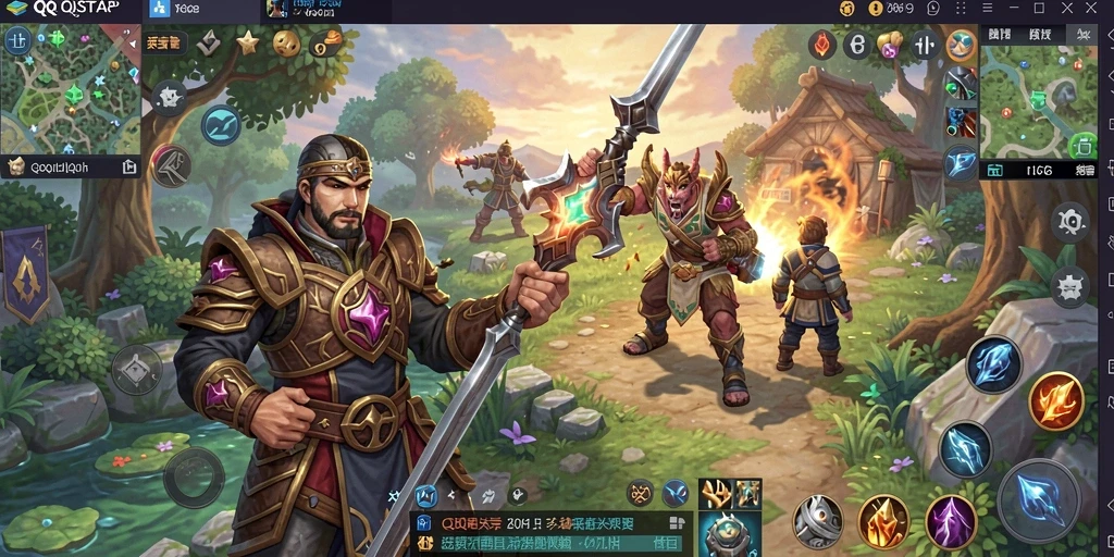 Screenshot gameplay QQSTAR menampilkan pertarungan epik dalam dunia RPG.