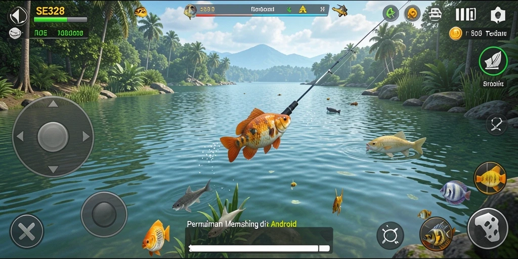 Gameplay seru dengan perspektif memancing yang mendebarkan.