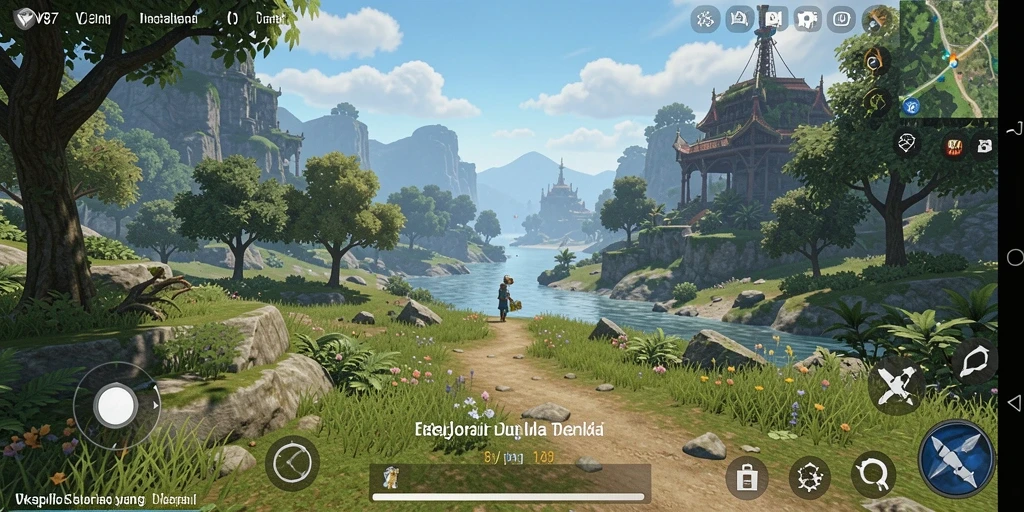 Screenshot gameplay yang menunjukkan petualangan di dunia terbuka.